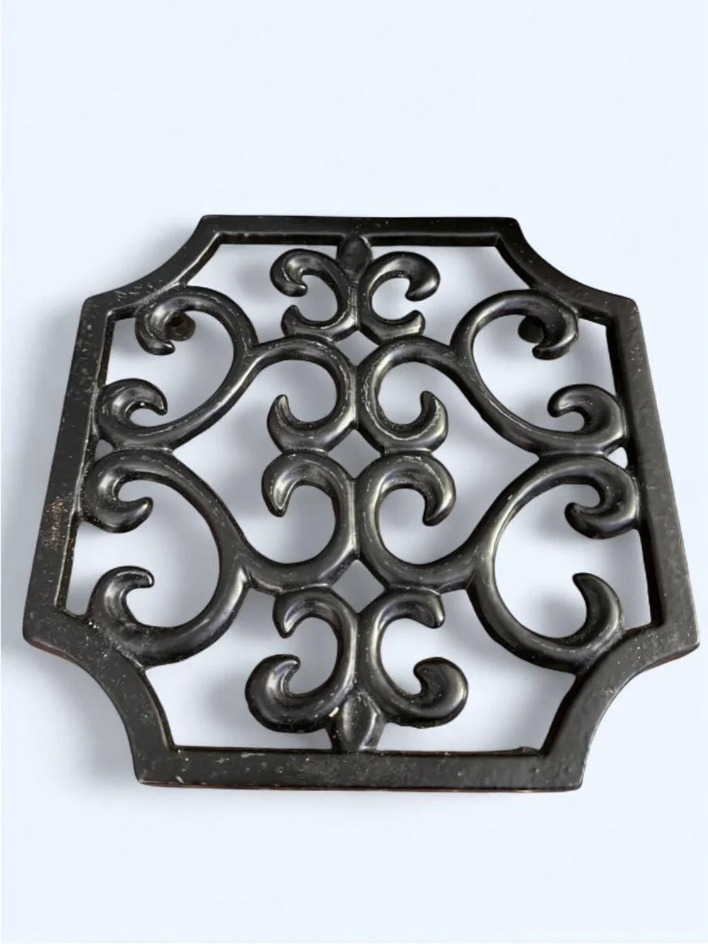 Ornate Scrollwork Cast Iron Trivet - Black
